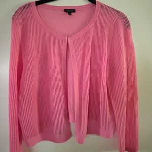 Talbots Medium Pink Open Weave Shrug with front closure